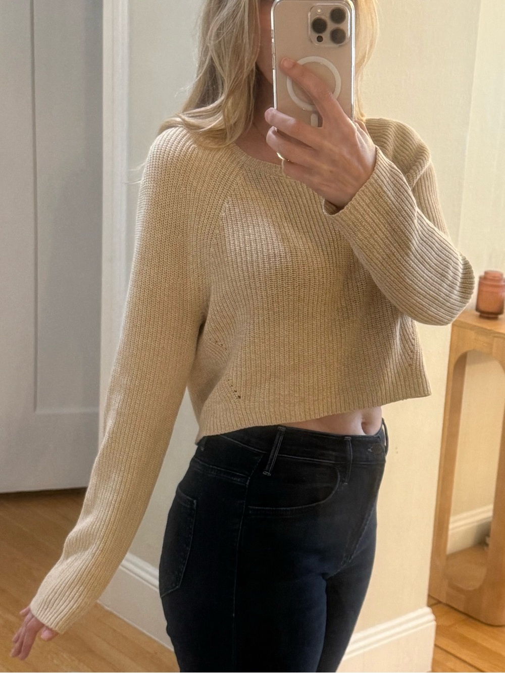 BCBGMaxAzria Beige Knit Crop Sweater